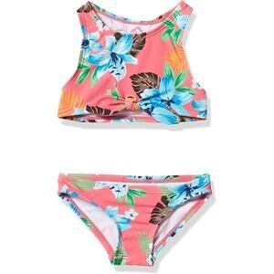 Kavu Girls' Pink Blue Tropical Floral 2-Piece Bikini
